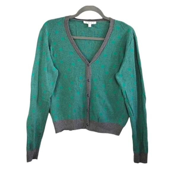 cAbi Retro Green Polka Dot Grey Trim Button Front Knit Cardigan Large - Picture 4 of 16